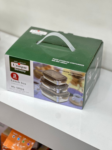 ست ظرف نگهدارنده غذا یونیک ۳ تکه مدل KL-11304 | لانچ باکس دربدار با حجم ۱۵۰۰، 950 و 600 میل