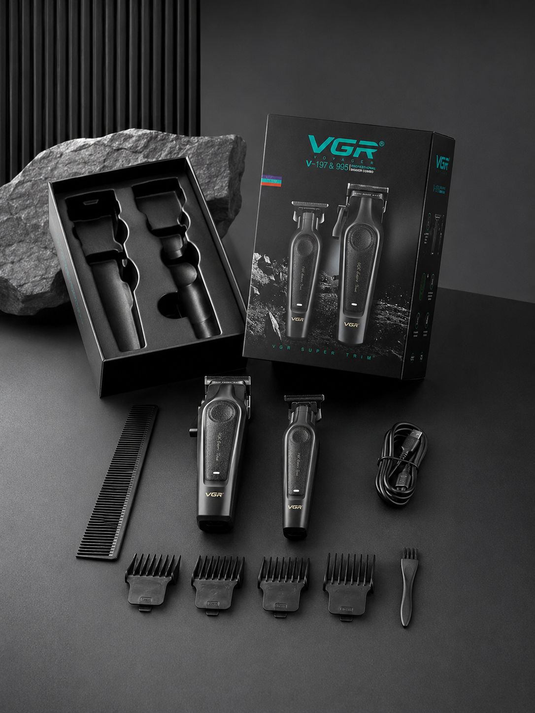 ست ماشین اصلاح حرفه‌ای VGR مدل V-197 & V-995 | پک دو عددی خط زن و حجم زن