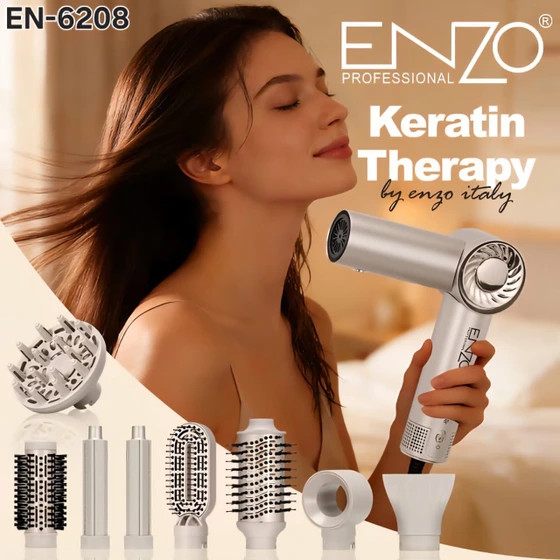 سشوار طرح دایسون انزو مدل ENZO EN-6208 هشت کاره با 8 سری | سشوار و حالتدهنده مو