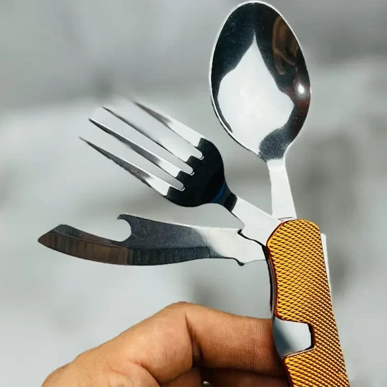 ست قاشق چنگال تاشو وارداتی مدل F22 | قاشق و چنگال سفری و کمپینگ در رنگهای مشکی و قرمز و آبی